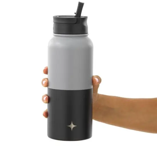 JoyJolt&reg; 32oz. Vacuum Insulated Water Bottle With Flip Lid & Sport Straw Lid Gray/Black {8}