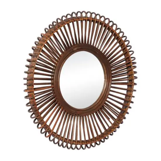 30" Brown Wood Boho Style Wall Mirror {3}