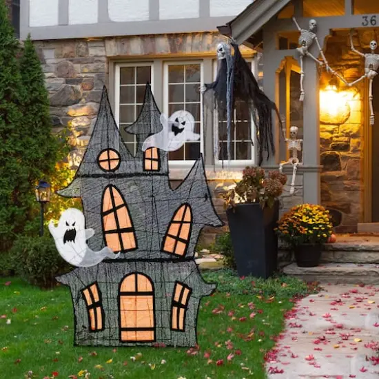 Glitzhome&reg; 61.75"H Lighted Halloween 2D Haunted House Outdoor Decor {5}