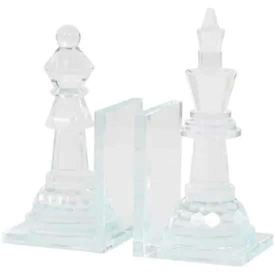 9.5" Clear Chess Oversized Bookends with Cut Crystal Designs Set {1}