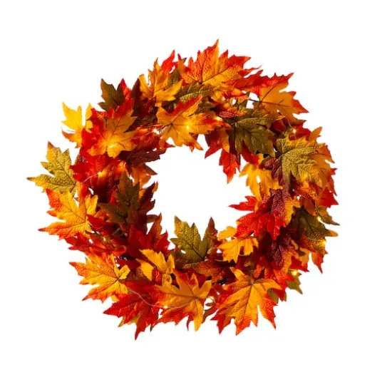 Glitzhome&reg; 24" Fall Lighted Maple Leaves Wreath with Timer {1}