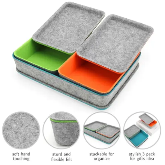 Welaxy Felt 3 Piece Drawer Organizer Bins with Lids Turquoise/Orange/Green {5}