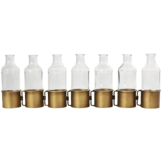 22" Gold Metal Adjustable Bottle Vase with Clear Glass Bottles {1}
