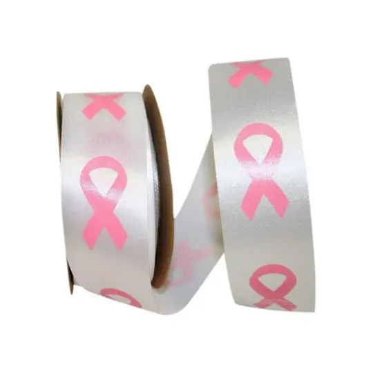 JAM Paper 1.375" x 25yd. White Breast Cancer Awareness Symbol Ribbon {1}