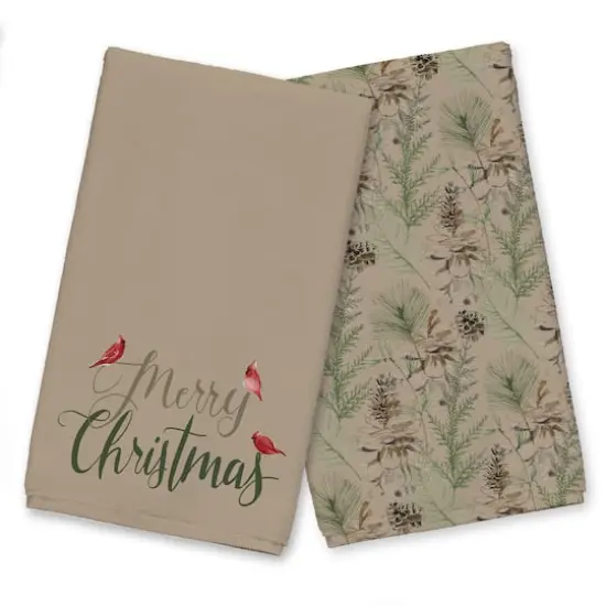 Brown Merry Christmas Cardinal Tea Towel Set {1}
