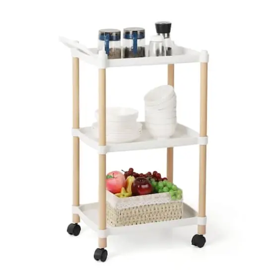 White Utility Cart 3-Tier Kitchen Rolling Organizer {1}