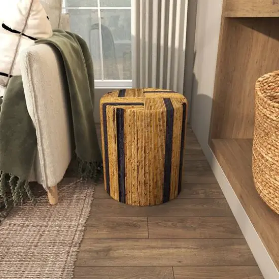 Brown Banana Leaf Handmade Linear Wrapped Accent Table with Navy Stripes {9}