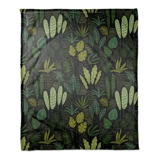 Fun Leaves On Black 50" x 60" Coral Fleece Blanket {1}