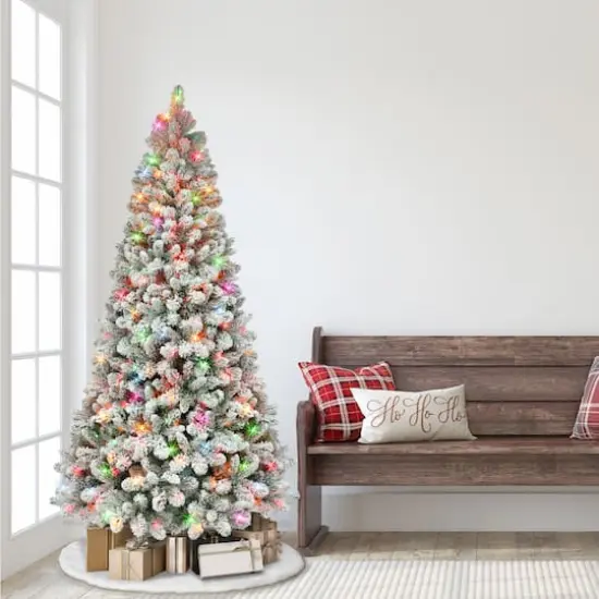 6.5ft. Pre-Lit Flocked Virginia Pine Artificial Christmas Tree, Multicolor Lights {4}