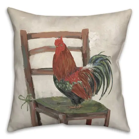 18" Rooster on a Chair Indoor/Outdoor Pillow {1}