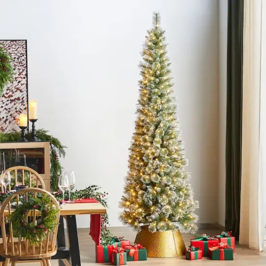 Glitzhome&reg; 7.5ft Pre-Lit Frosted Cashmere Pencil Pine Artificial Christmas Tree, Multicolor LED Lights {4}