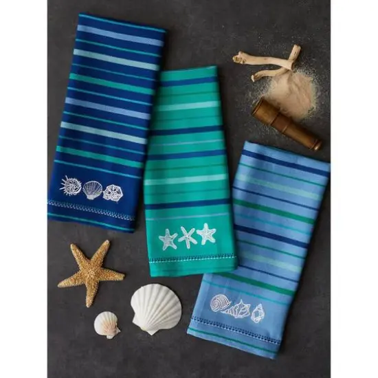 DII&reg; Embroidered Blue Sea Dishtowel Set {7}
