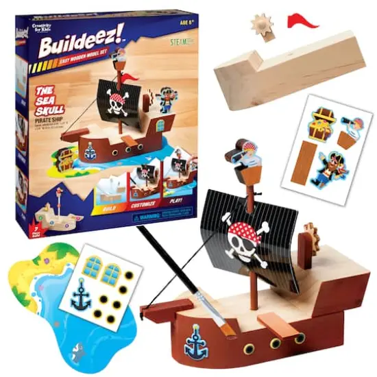 Creativity for Kids&reg; Buildeez!&trade; The Sea Skull Pirate Ship Wooden Model Set {1}