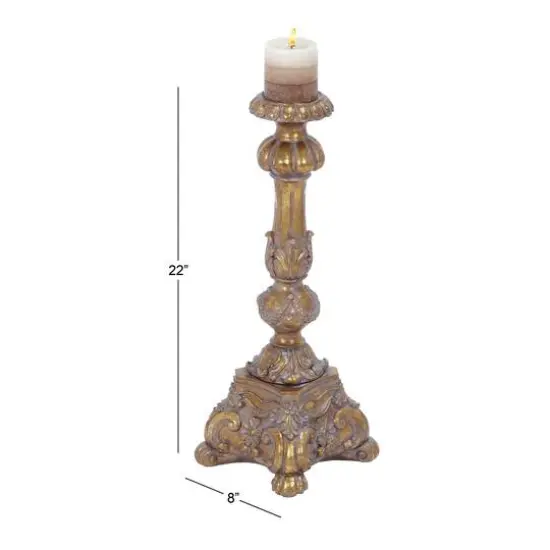 22" Gold Polystone Rustic Candlestick Holder {7}