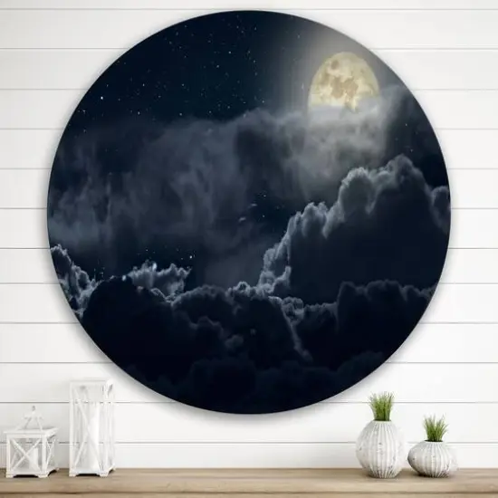 Designart - Cloudy Full Moon Night - Nautical & Coastal Metal Circle Wall Art {4}