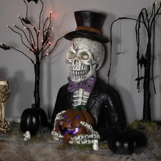 23.5" LED Skeleton with Jack-O-Lantern Halloween Decoration {3}
