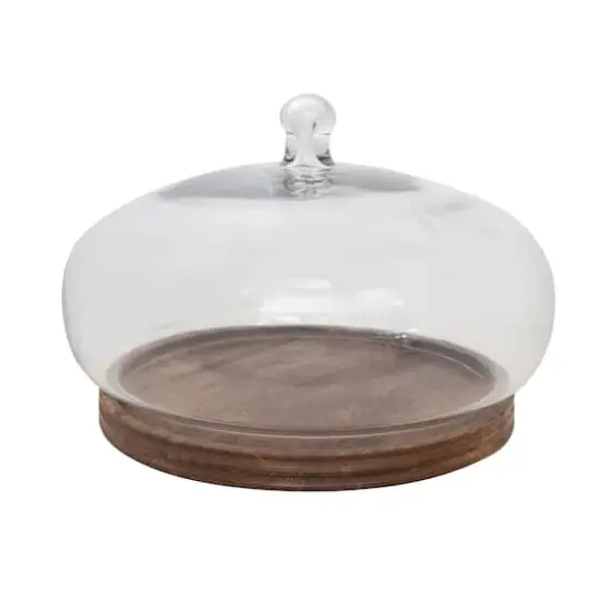 Hello Honey&reg; 9" Glass Orb Shaped Cloche with Mango Wood Base {1}
