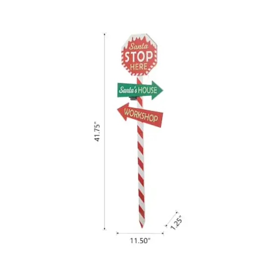 Glitzhome&reg; 41.75'' Lighted Santa Stops Here Wooden Yardstake {8}