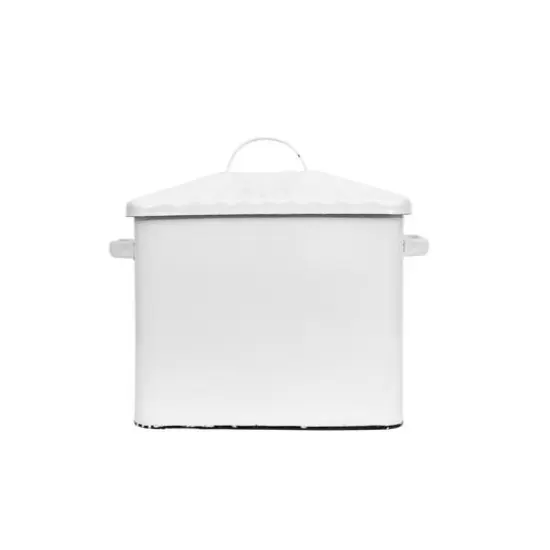 Hello Honey&reg; 13.5" Enameled Metal Distressed White Bread Box with Lid {7}