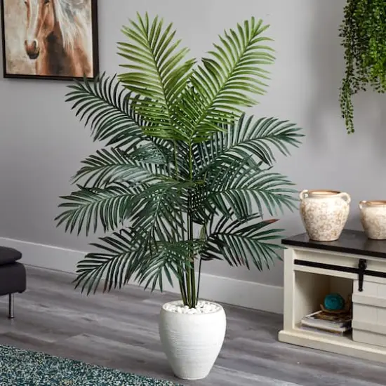 5.5ft. Paradise Artificial Palm Tree in White Planter {3}