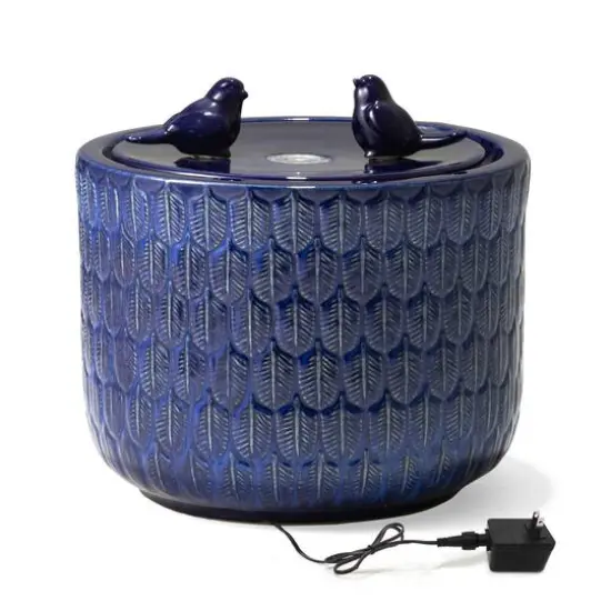 Glitzhome&reg; 15" LED Bird Cylindrical Ceramic Fountain Cobalt Blue {7}