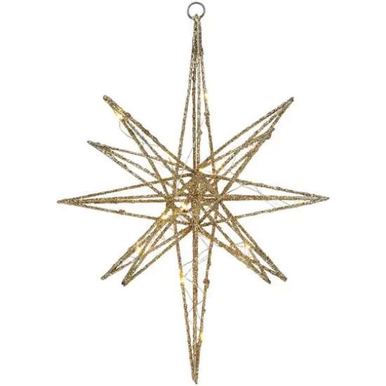 12'' Warm White LED Lighted B/O Gold Glittered Geometric Star Christmas Decoration {4}