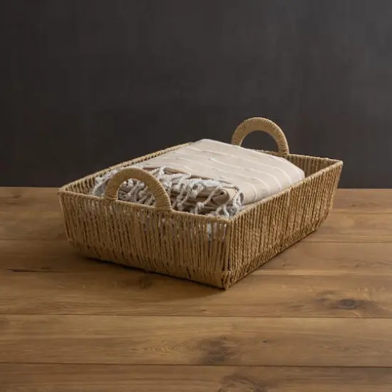 Simplify Large Vertical Weave Shelf Storage Basket with Round Handles {3}
