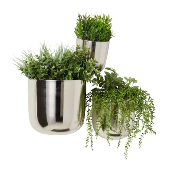 Silver Metal Contemporary Planter Set {1}