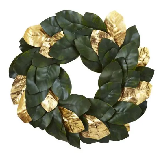 22" Green & Golden Leaf Magnolia Wreath {1}