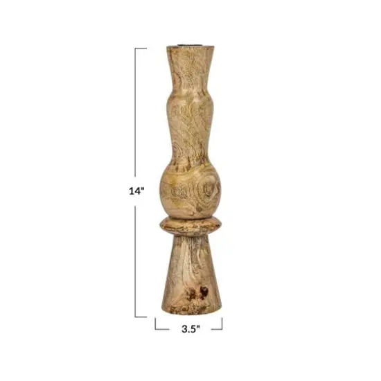 Hello Honey&reg; 14" Round Natural Wood Hand-Carved Taper Candle Holder {4}