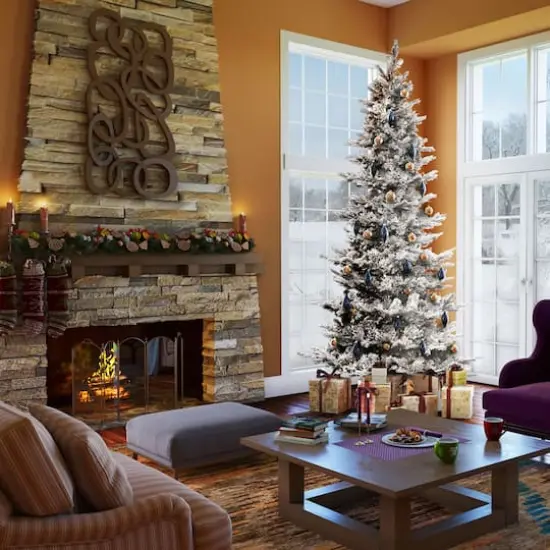 6.5ft. Pre-Lit Flocked Kiana Artificial Christmas Tree, Wide Angle Warm White LED Lights {3}