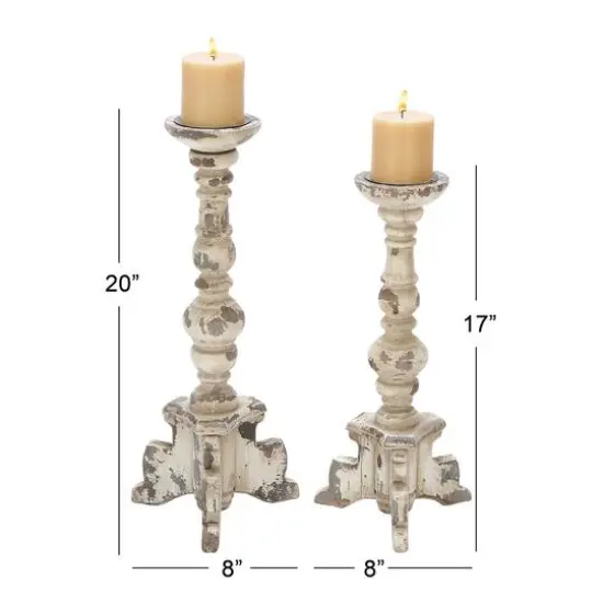 White Wood Vintage Candle Holder Set {8}