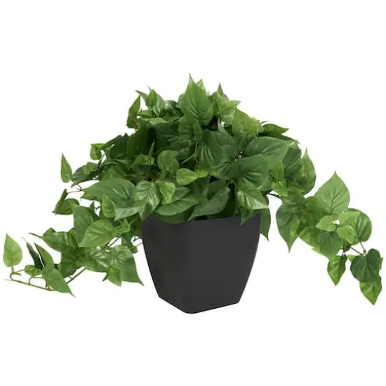 16" Green Pothos Artificial Plant with Black Plastic Pot {1}