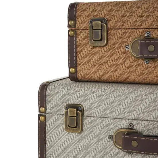 Taupe & Brown Vintage-Style Studded Woven Decorative Trunk Set {4}
