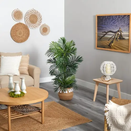 4ft. Areca Artificial Palm Tree in Boho Chic Handmade Natural Cotton Woven Planter with Tassels UV Resistant (Indoor/Outdoor) {5}