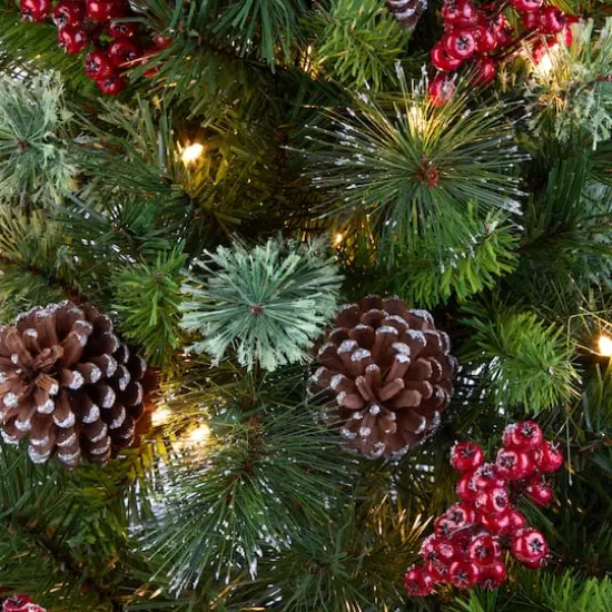 4ft. Pre-Lit Pine Iced Berry Pine Entrance Tree in Gold Urn, Clear Lights {4}