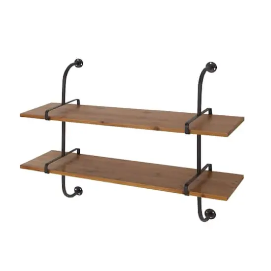 37" Brown Wood Industrial Wall Shelf {3}
