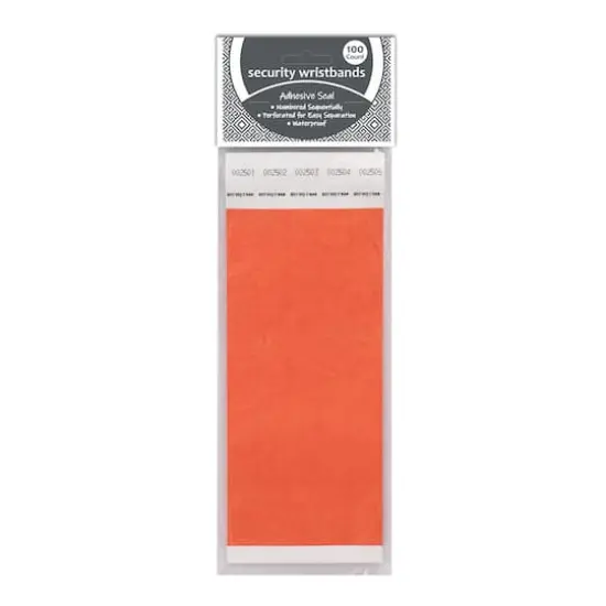 C-Line&reg; DuPont&trade; Tyvek&reg; Security Wristbands, Orange, 2 Packs of 100 each {3}