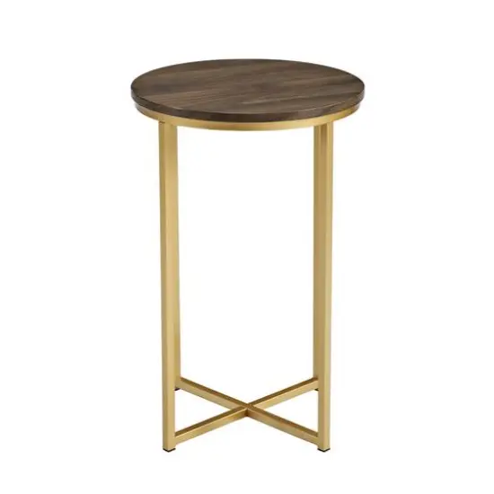 Walker Edison 16" Glam Round Side Table Dark Walnut/Gold {3}