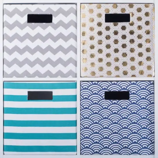 DII&reg; 13" Polyester Waves Storage Cube Nautical Blue {7}