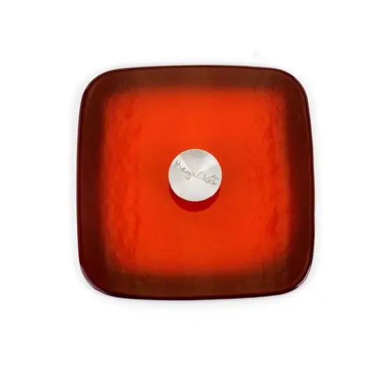 MegaChef 11" Square Red Enamel Cast Iron Grill Pan with Matching Grill Press {6}