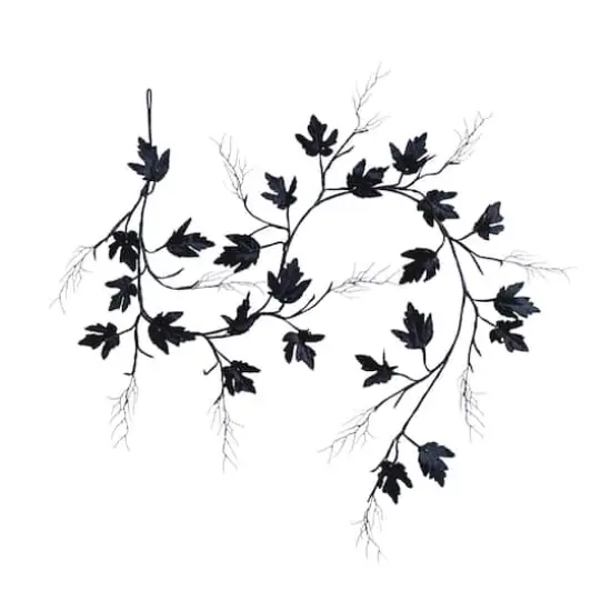 6.5ft. Pre-Lit Artificial Halloween Black Maple Garland with 48 Orange & Purple LED Lights {1}