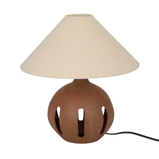 Hello Honey&reg; 16.75" Natural Brown Cut Out Ceramic Table Lamp with Linen Shade {1}