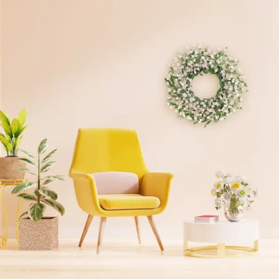 24" Artificial Pea Blossom Floral White Spring Wreath {5}