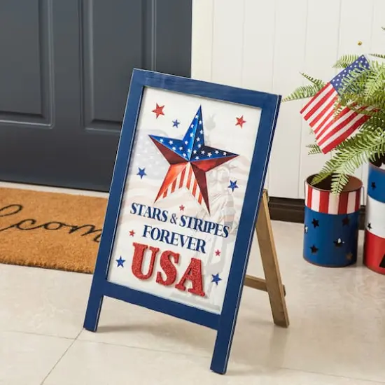 Glitzhome&reg; 24" Patriotic Stars & Stripes Easel Porch D&eacute;cor {5}
