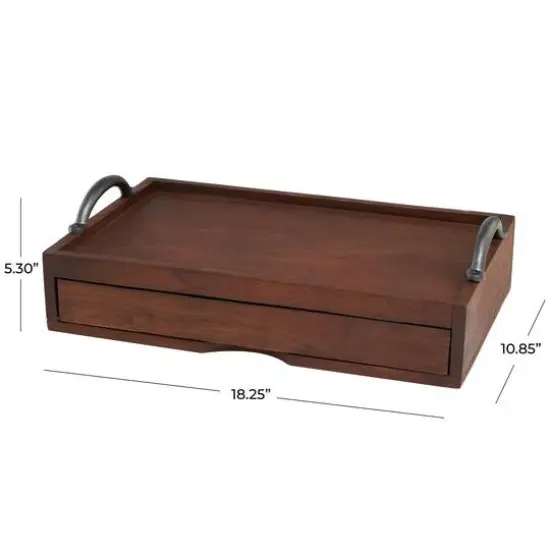 18.25" Wood Hidden Drawer Tray with Black Metal Handles Brown {7}