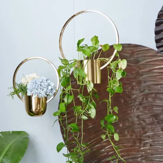 CosmoLiving by Cosmopolitan Set of 2 Gold Metal Glam Planter, 11", 14" {8}