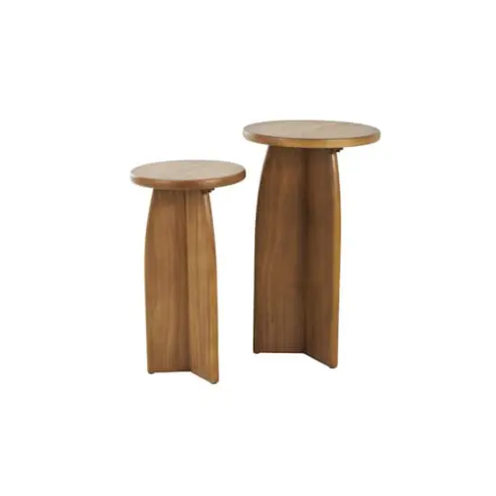 Brown Pedestal Side End Accent Table Set {9}