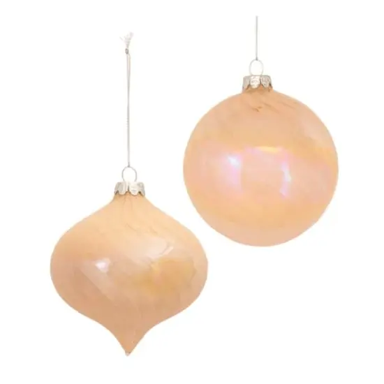 6ct. Peach Iridescent Glass Mixed Ornaments {1}