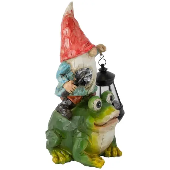 12.5" LED Solar Lighted Gnome & Frog Outdoor Garden Statue {5}